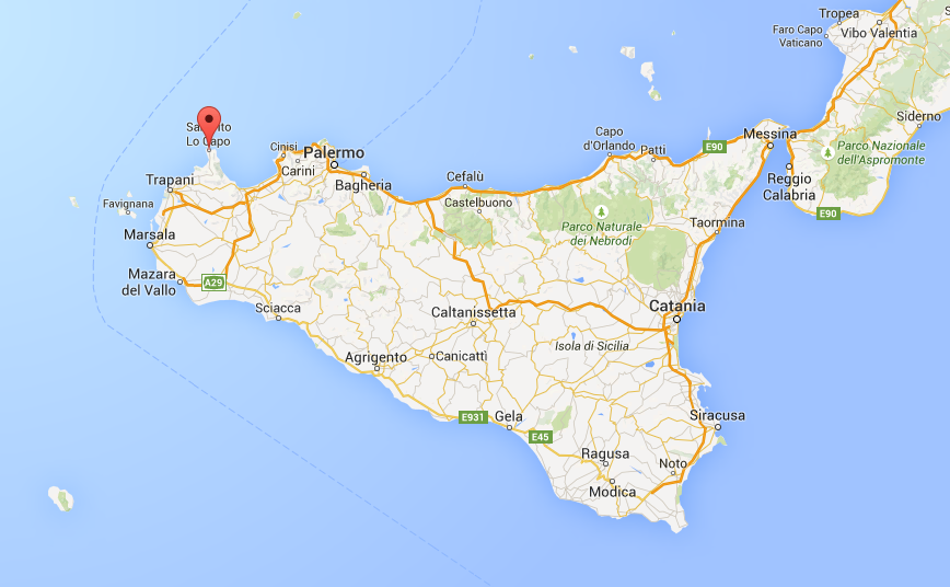 Posizione di San Vito lo Capo sulla mappa della Sicilia | Innamorati della Sicilia
